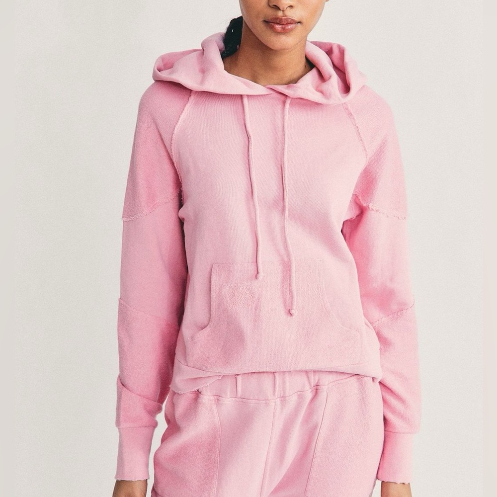 Love Shack Fancy Anarosa Distressed Hoodie Pullover Sugar Poppy French Terry S